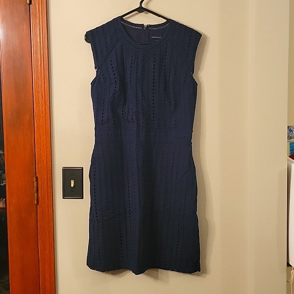 Navy Eyelet Fitted Banana Republic Dress